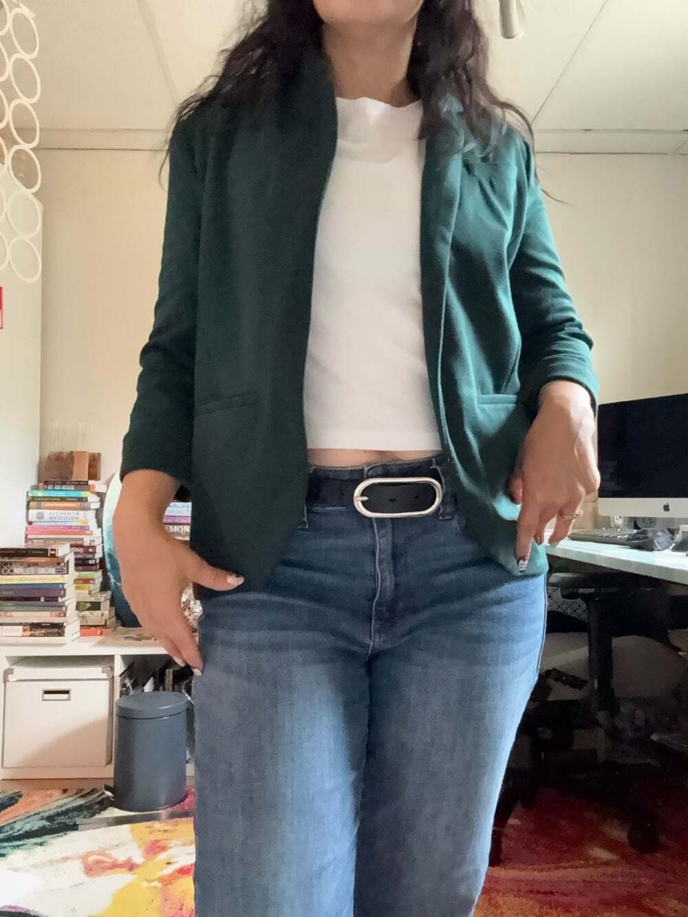 LC Lauren Conrad Open Blazer Women's Sz 4 Dark green Career Classic Long Sleeve - Picture 5 of 6